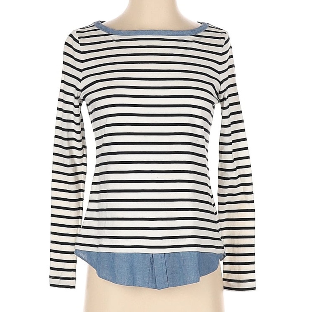 LOFT Super cute striped Blue & White shirt with Denim bottom .